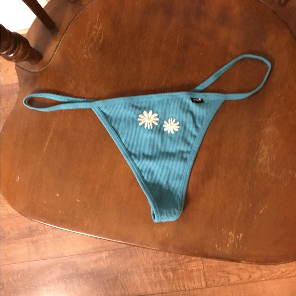 PINK Victoria's Secret Teal String Thong with Floral Detail